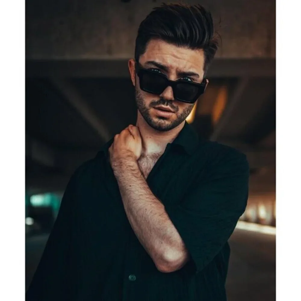 ⚡Men Black Fashion Thick Trendy Square Shades Rectangle Designer SunGlasses